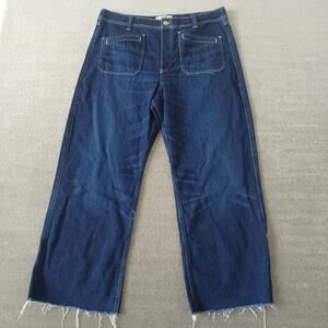 We The Free Women 32 High Rise Wide Leg Raw Hem Stretch Casual Baggy Button Fly